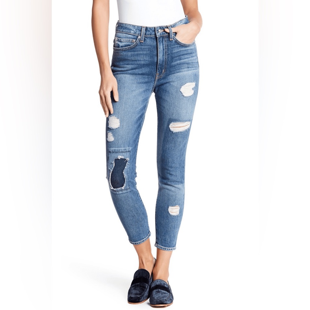 Derek Lam 10 Crosby Denim High Rise Skinny Jeans Ripped Patchwork Size 26